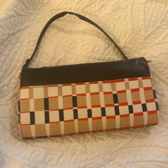Spartina 449 Natural Linen & Leather Red/Black Geometric Clutch - NWOT - Picture 9 of 12